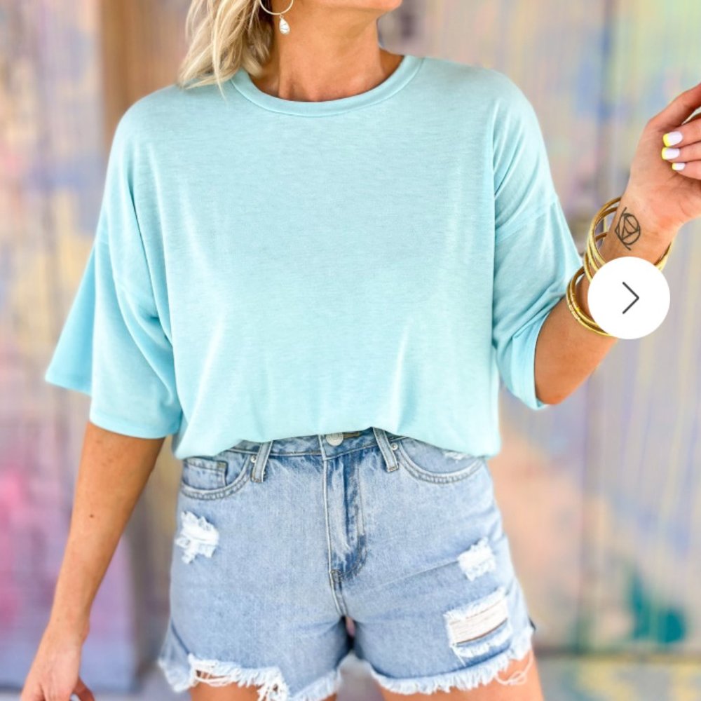 Cherish Light Blue Round Neck Short Sleeve